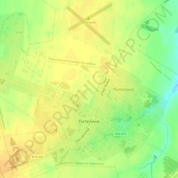 Топографическая карта Пителино, высота, рельеф
