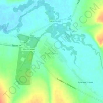 Топографическая карта Полибино, высота, рельеф