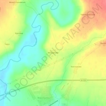 Топографическая карта Молоденово, высота, рельеф
