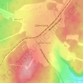 Топографическая карта Шентала, высота, рельеф