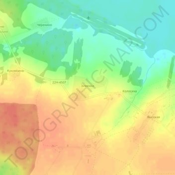 Топографическая карта Зименки, высота, рельеф
