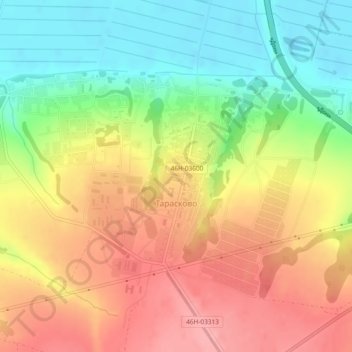 Топографическая карта Тарасково, высота, рельеф