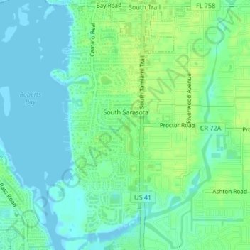 Топографическая карта South Sarasota, высота, рельеф