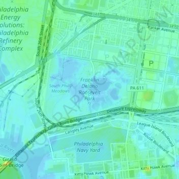 Топографическая карта Franklin Delano Roosevelt Park, высота, рельеф
