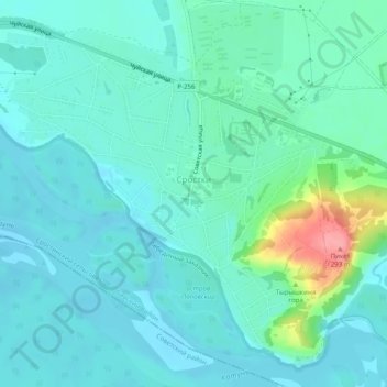Топографическая карта Сростки, высота, рельеф