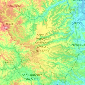 Топографическая карта Área de Proteção Ambiental Aldeia - Beberibe, высота, рельеф