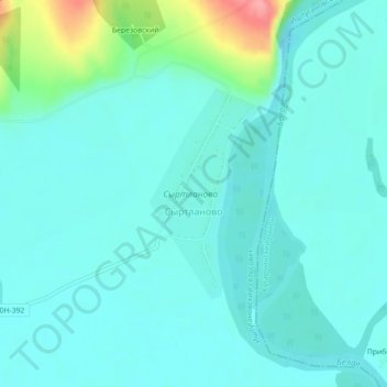 Топографическая карта Сыртланово, высота, рельеф