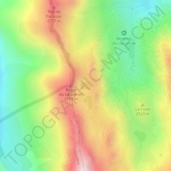 Топографическая карта Lacs des Hommes, высота, рельеф