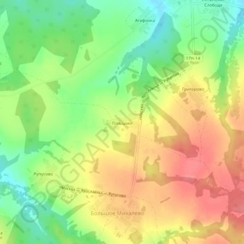 Топографическая карта Гольцово, высота, рельеф