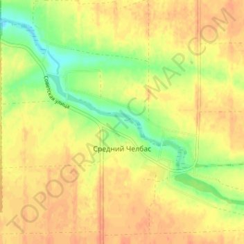 Топографическая карта Средний Челбас, высота, рельеф