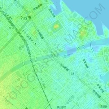 Топографическая карта 蒼社川, высота, рельеф