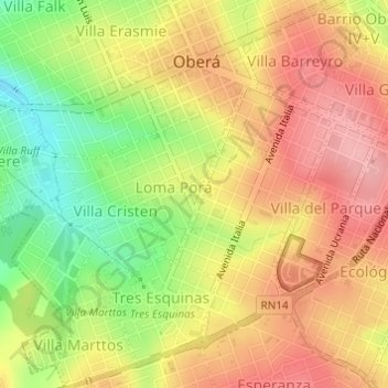 Топографическая карта Loma Porá, высота, рельеф