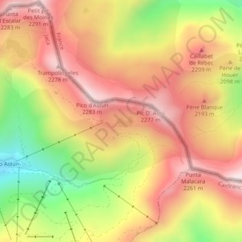 Топографическая карта Ibon de Astun (Truchas), высота, рельеф