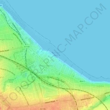 Топографическая карта Portobello Beach, высота, рельеф