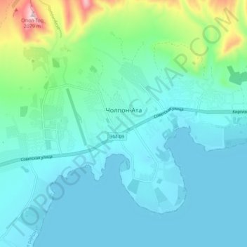 Топографическая карта Чолпон-Ата, высота, рельеф