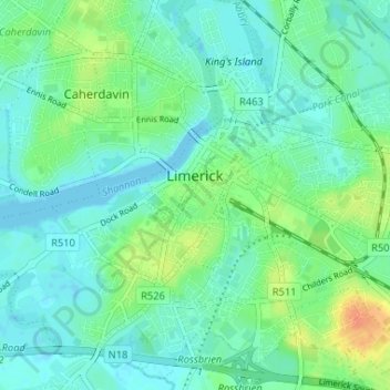 Топографическая карта Limerick, высота, рельеф
