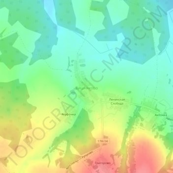 Топографическая карта Вишняково, высота, рельеф