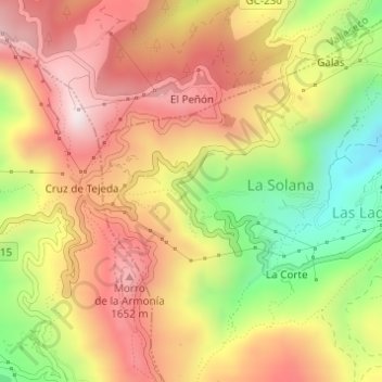 Топографическая карта Barranco del la Cruz Tejeda, высота, рельеф
