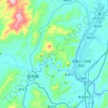 Топографическая карта 武夷山国家级风景名胜区, высота, рельеф