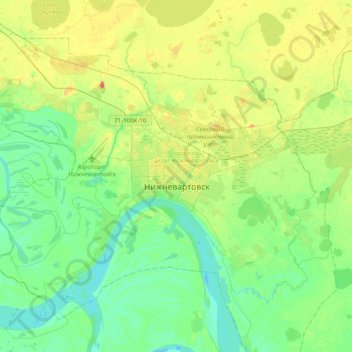 Топографическая карта Нижневартовск, высота, рельеф