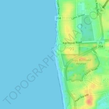 Топографическая карта Trigg Beach, высота, рельеф