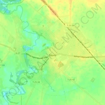 Топографическая карта Мена, высота, рельеф