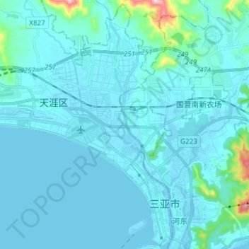 Топографическая карта 三亚河, высота, рельеф