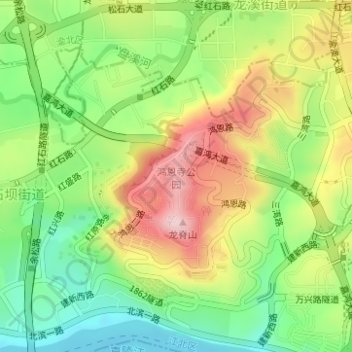 Топографическая карта 鸿恩寺公园, высота, рельеф