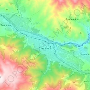 Топографическая карта Ванадзор, высота, рельеф