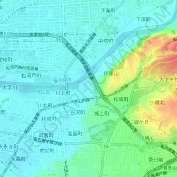 Топографическая карта 川上公園, высота, рельеф