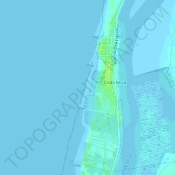 Топографическая карта Praia da Costa Nova, высота, рельеф