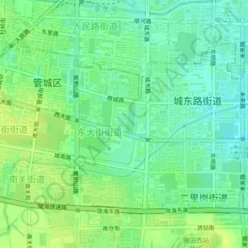 Топографическая карта 郑州文庙, высота, рельеф
