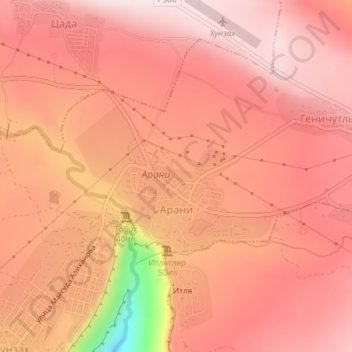 Топографическая карта Арани, высота, рельеф