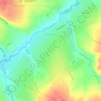 Топографическая карта Пермяки, высота, рельеф