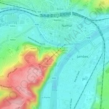 Топографическая карта Citadelle de Namur, высота, рельеф