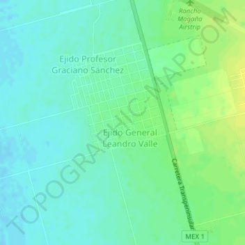Топографическая карта Ejido General Leandro Valle, высота, рельеф