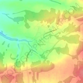 Топографическая карта Бердяш, высота, рельеф