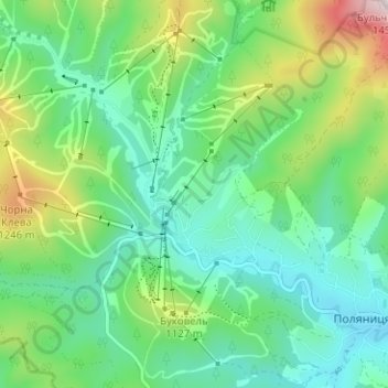 Топографическая карта Буковель, высота, рельеф