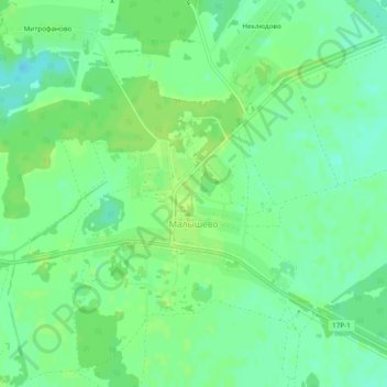 Топографическая карта Малышево, высота, рельеф
