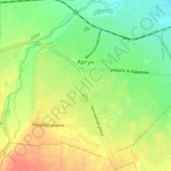 Топографическая карта Аргун, высота, рельеф