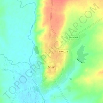 Топографическая карта Акъяр, высота, рельеф