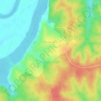 Топографическая карта Малышево, высота, рельеф