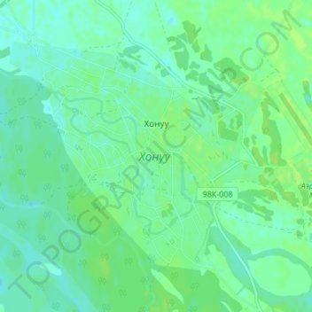 Топографическая карта Хонуу, высота, рельеф