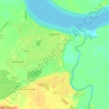 Топографическая карта Каргасок, высота, рельеф