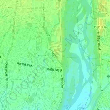 Топографическая карта 八幡川, высота, рельеф