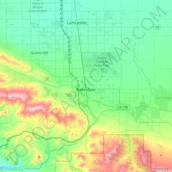 Топографическая карта Palmdale, высота, рельеф