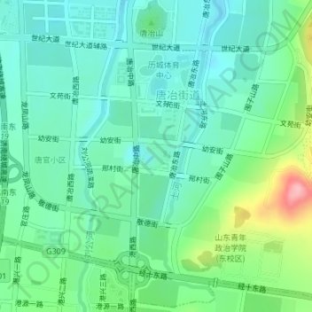 Топографическая карта 唐冶公园, высота, рельеф