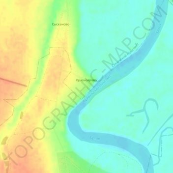 Топографическая карта Красноярово, высота, рельеф