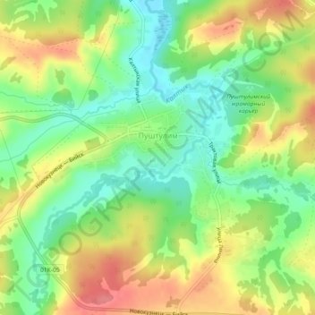 Топографическая карта Пуштулим, высота, рельеф