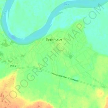 Топографическая карта Зырянское, высота, рельеф